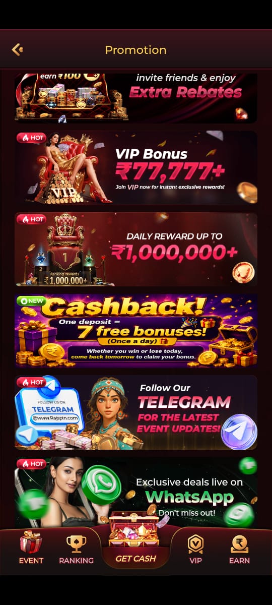 Rajspin Game promotion bonus and rewards